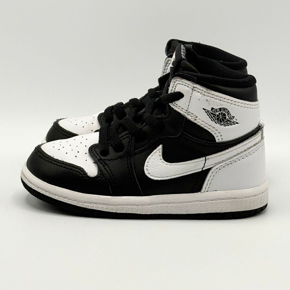 Nike Air Jordan Retro 1 OG High Top Panda Black White Lace Up Toddler Sneakers - - Picture 6 of 14